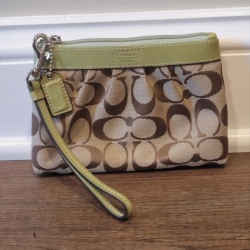 Coach EUC Brown Khaki Canvas & Pale Green wrapping